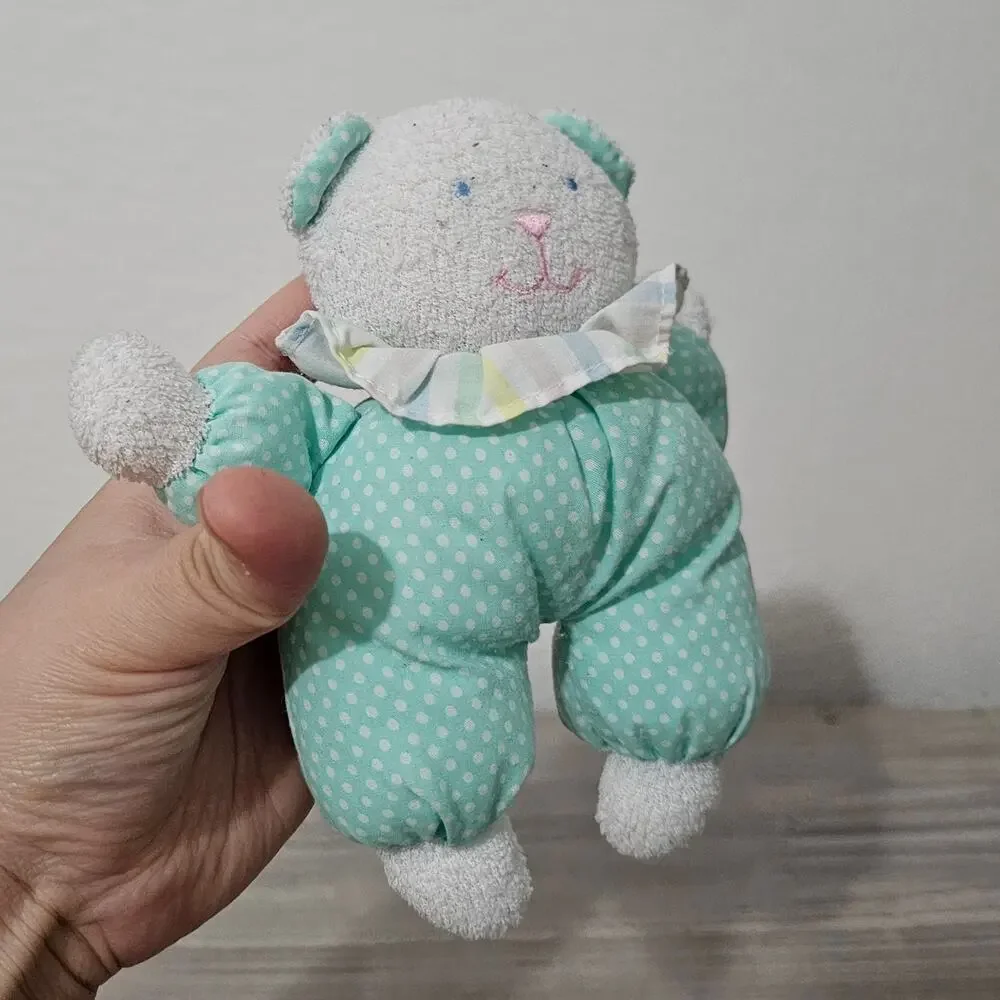 Kids Gift Green Blue Pastel Teddy Bear White Terry Clown Vintage